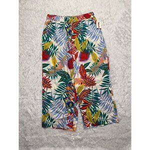 C&C California Multi-Color Tropical Floral Linen Pull On Wide :Leg Pants XL NWT